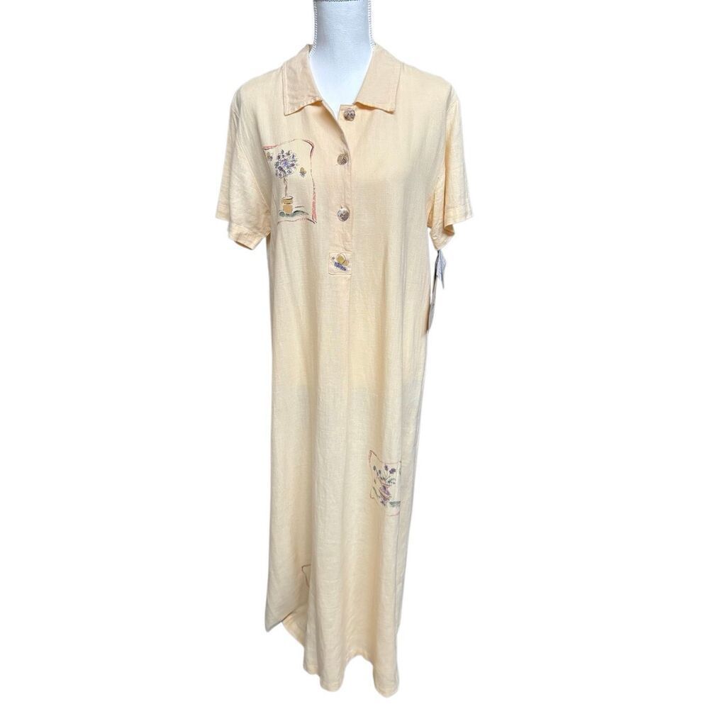 Sweet Jessie Yellow Button Front Maxi Dress Floral Patch Size L new  with tags